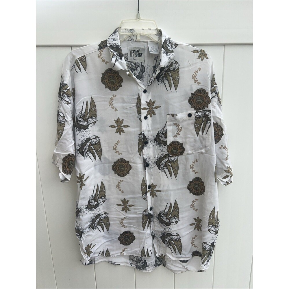 Ringo Sport Mens Large Button Down Pirate Ships Short Sleeve Vintage